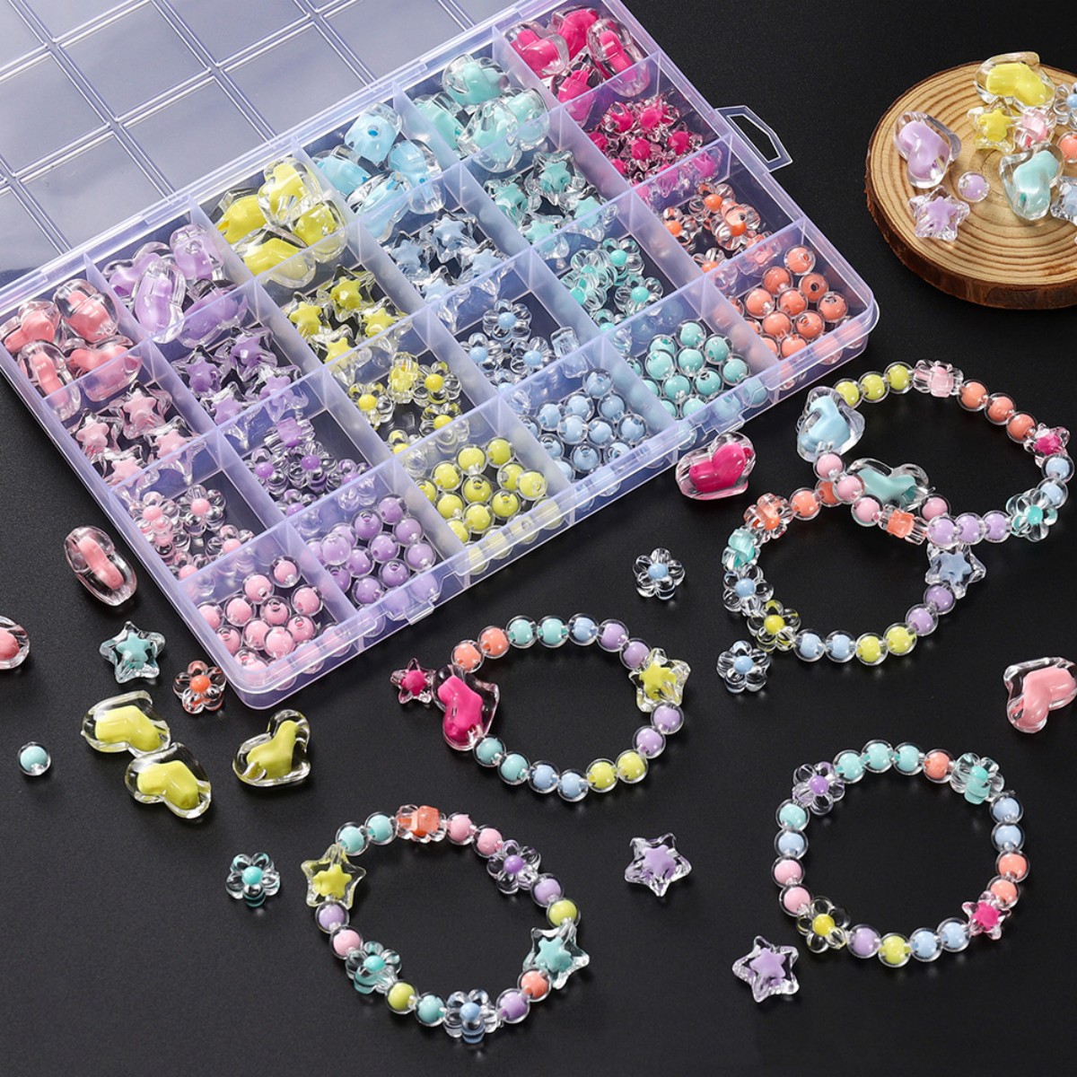 Jewelry Making Online - 174pcs/Box Heart Acrylic Beads Flower Round