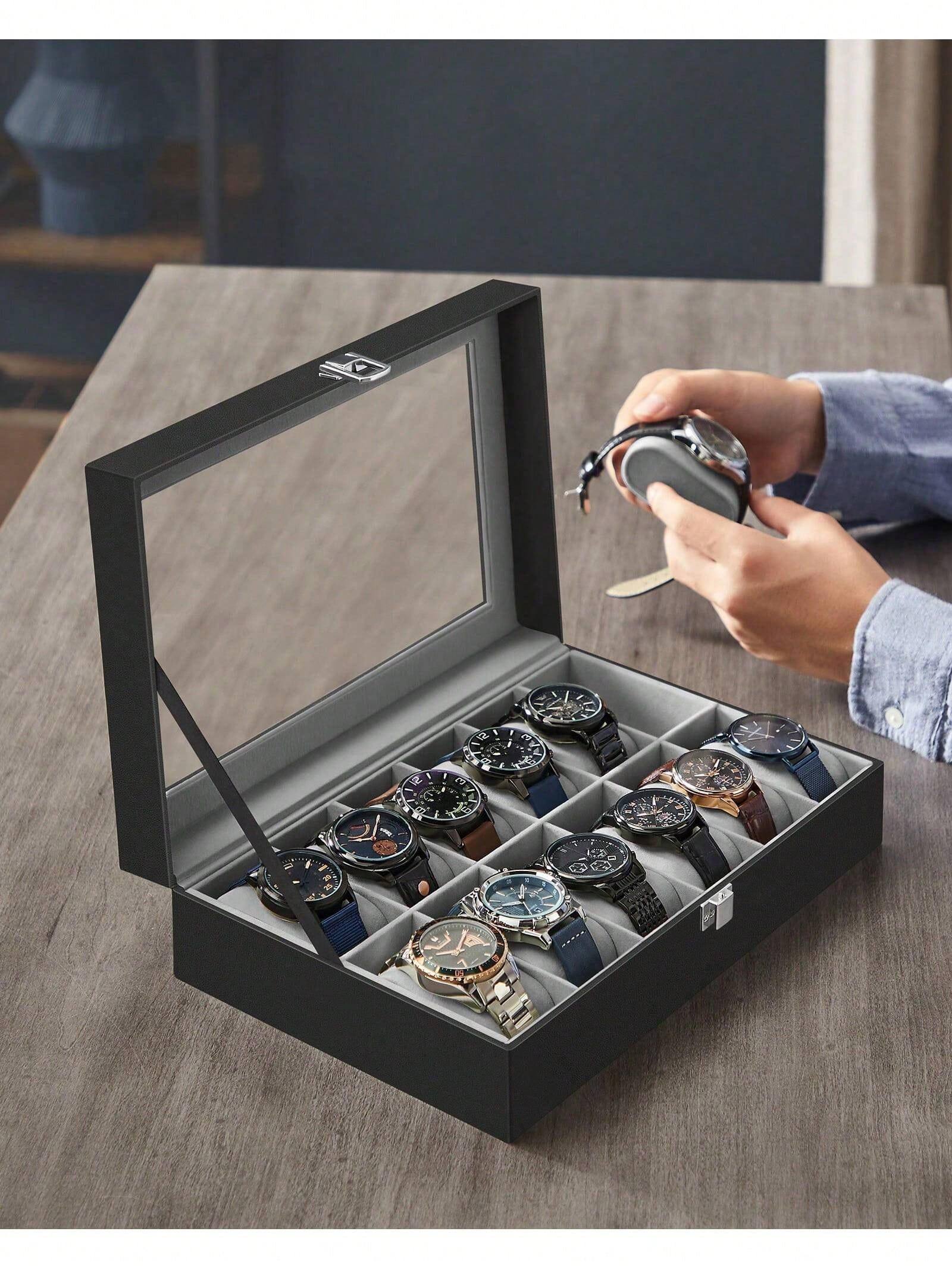 12-Slot Lockable Watch Box wit - Jewelry Making Box 评论和价格
