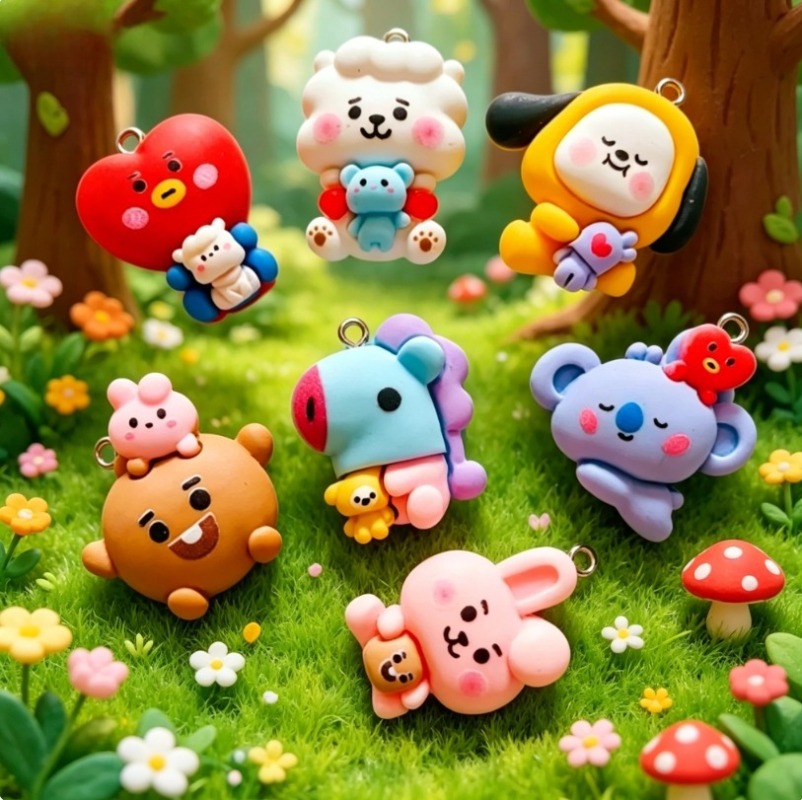 7pcs BT21 Resin Cartoon Charm  - Jewelry Making Earrings 评论和价格
